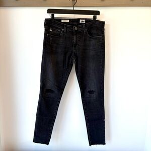 AG Adriano Goldschmied The Legging Ankle Jeans | Size 29 | Black Distressed
